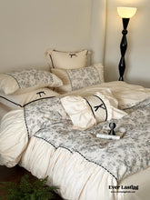 French Black Lace Bedding Set - Cream